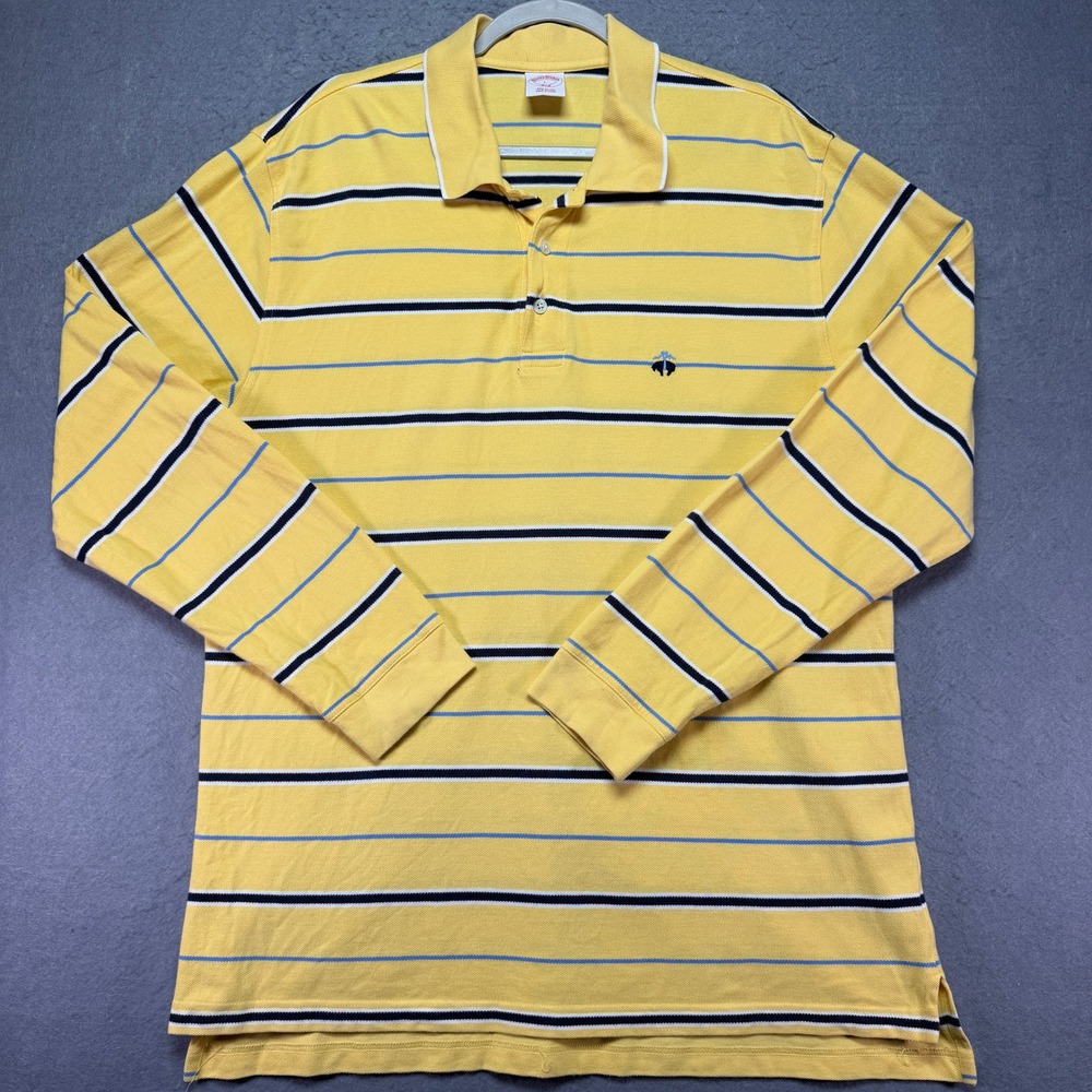Brooks Brothers 346 Mens Yellow Striped Long Sleeve Polo Shirt Large Original